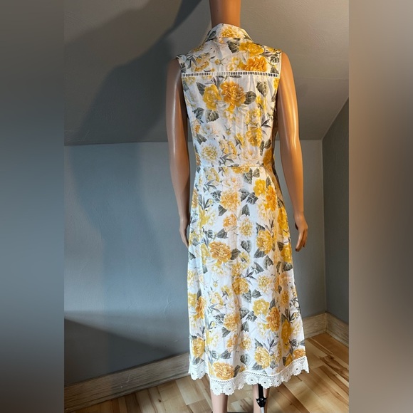 Rachel Parcell Sleeveless Floral Shirt Dress Yellow White Midi Lace Hem Size 8 - Picture 5 of 5